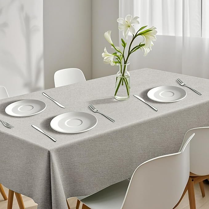Rectangle Tablecloth Linen Texture Waterproof and Stain-Resistant Tablecloth, Kitchen Dining Table Decoration, 60 x 84 inch Fabric Natural Color