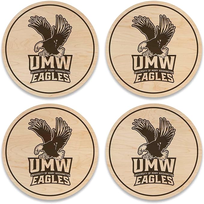 LazerEdge Mary Washington Eagles Wooden Coaster Set - Maple Wood - Officially Licensed Product - 4-Pack