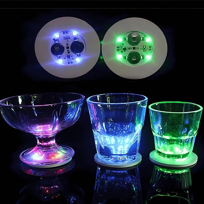 50 PCS LED Coaster, Light Up Coasters for Drinks, Liquor Bottle Lights Stickers Coasters, Flash Light Up Bar Coaster for Club, Bar, Party, Wedding Decor