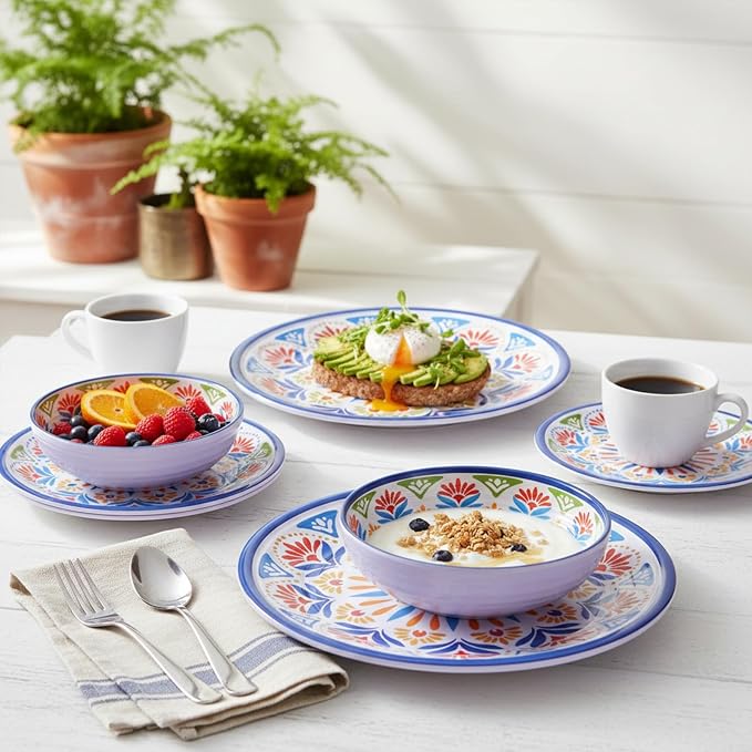 Dinnerware Set 12Pcs Melamine Plates and Bowls | Wedding Gift, Floral Pattern - Image 4