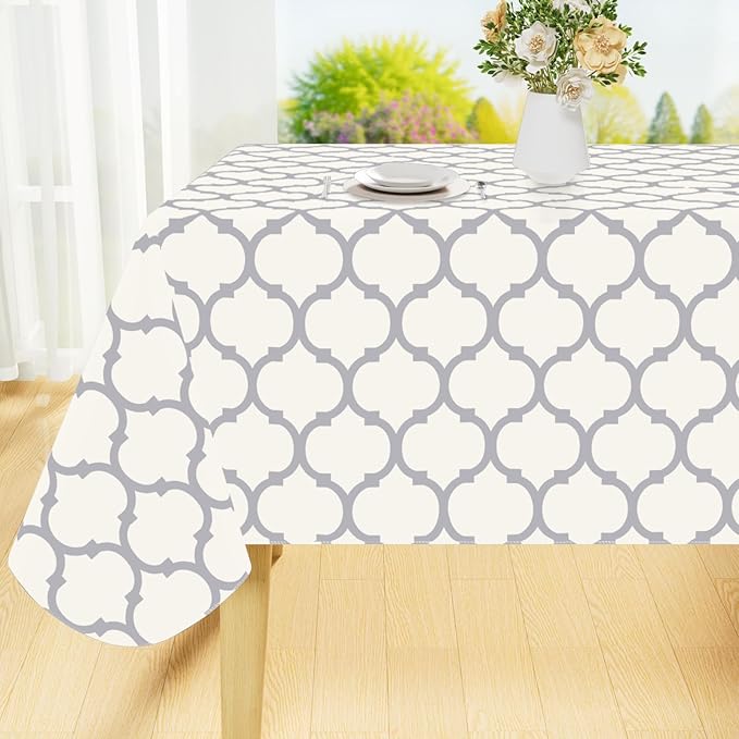 Smiry Rectangle Table Cloth, Waterproof Vinyl Tablecloth with Flannel Backing for Rectangle Tables, Wipeable Spillproof Plastic Tablecloths for Dining, Camping, Indoor and Outdoor (60"x102", Beige)