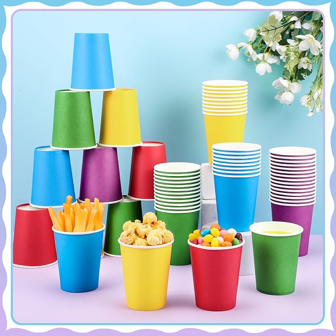NatNarr 100 Pack Rainbow Paper Cups, 9oz Colored Cups | Disposable Paper Cups - Image 4