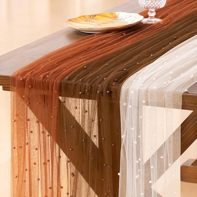 Pearl Table Runner Fall Mix&Match Tulle Gauze Sheer Wedding Decor | Terracotta - Image 2