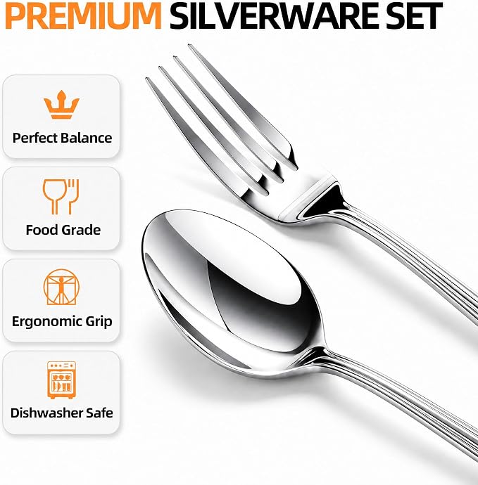 NICE KITCHEN Silverware Set for 8, 40 Piece Heavy Duty Cutlery Set | Mirror - Image 2