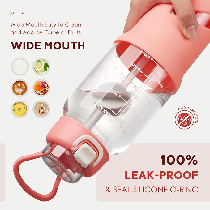 SIEROZUR 32 oz Glass Tumbler with Straw, Glass Water Bottles with 2 Lids-Handle Spout Lid & Straw Lid, 1 Liter Motivational Water Bottles, Silicone Sleeve, Fits Car Cup Holder,Pink