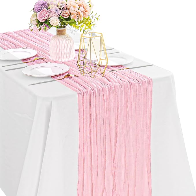 Pink 10FT Cheesecloth Table Runner Boho Gauze Fabric Table Runner Rustic Sheer by JALANCY