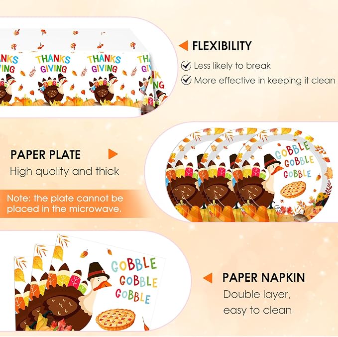 Turkey Thanksgiving Party Supplies Set, Autumn Harvest Disposable Dinnerware - Image 3