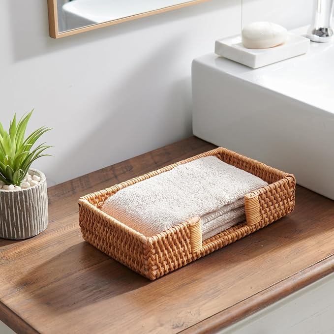 Rattan Napkin Holder Rectangle, 9.5" x 5.5" x 2", Wicker Napkin Tray, Woven - Image 4