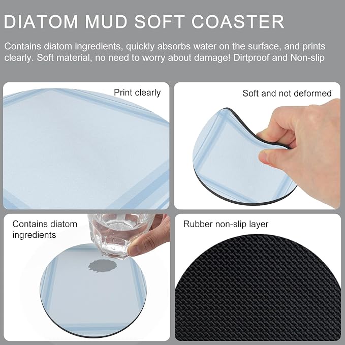 Light Blue Grid Coasters Set of 6 Absorbent Coasters - Image 5