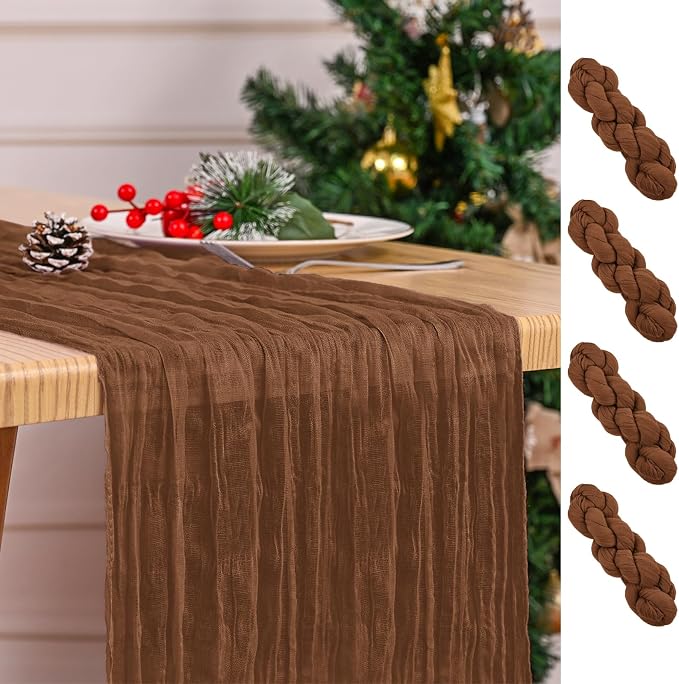 4 Pack Brown Table Runner 17 x 108inch Cheesecloth Table Runner Boho Gauze by Lumaycens