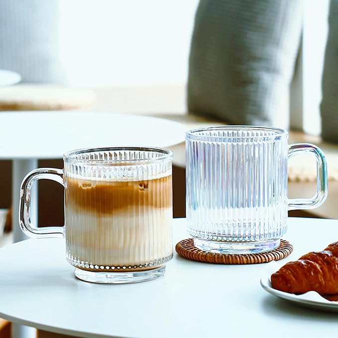 Glass Coffee Mugs 6 Pack - 12 OZ Premium Coffee Cups - Classic Vertical Stripes - Image 7
