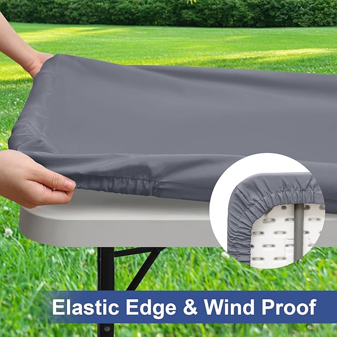homing 2 Pack Rectangle Table Cloth, Elastic Fitted Fabric Tablecloth Fits for 5 Foot Folding Tables, Washable Table Cover for Picnic, Camping, Indoor & Outdoor (Grey, 30" x 60")