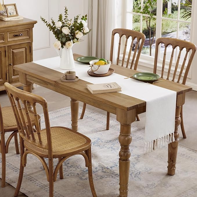 Cotton Linen Table Runner, 13x36 Inch, Off White - Image 3