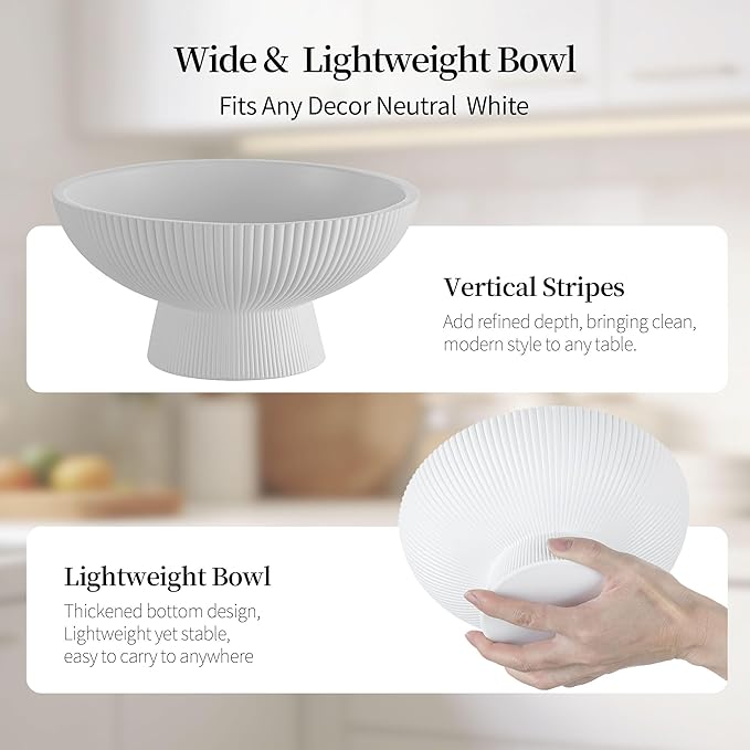 Hanobe Decorative Bowl Entryway Table: Coffee Table Decor for White Fluted Dough Pedestal Bowls - Modern Farmhouse Decor Marble Bowl for Pottery Barn Decor - Footed Key Holder for Home Kitchen Counter