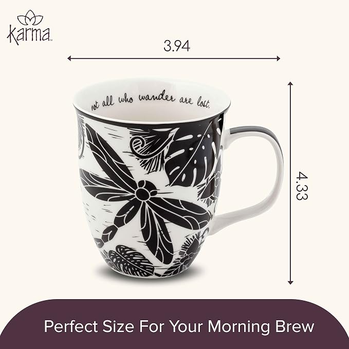 Karma Gifts 14 oz Black and White Boho Mug Dragonfly - Image 5