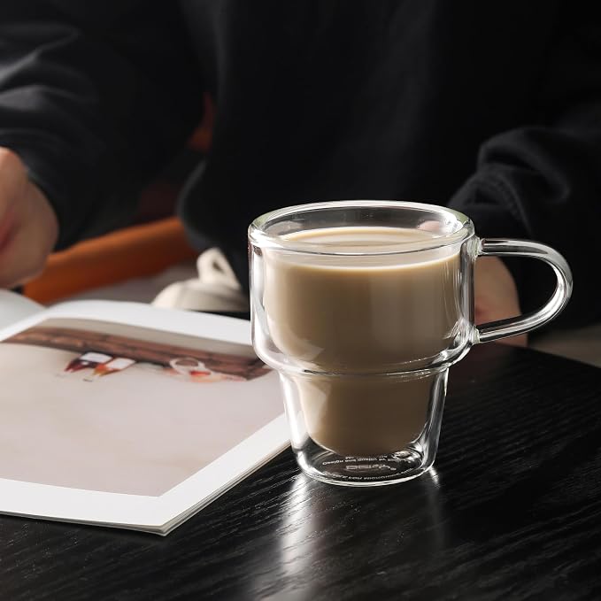 NIRA.Z 4 Pack Double Wall Glass Coffee Mugs 12 OZ Insulated Espresso Cups - Image 6