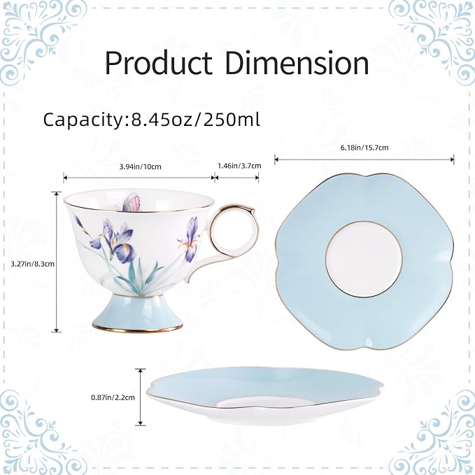 KAMMAK Ceramic Coffee Cups Saucers Set of 2, Porcelain Espresso Cups - Image 2