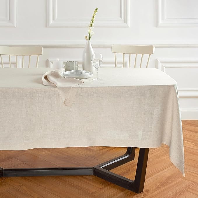 Solino Home Linen Tablecloth for Rectangle Tables 70 x 90 Inch - 100% Pure Linen Flax Table Cloth - Sonoma, Machine Washable Cloth Tablecloth for Spring, Easter
