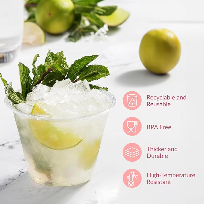 Prestee 1000 Clear Plastic Shot Glasses Disposable - Cocktails, Juice and Plastic Wine Glasses Disposable Party Cups for Adults- Indoor/Outdoor Events, Everyday Use - 9 oz Food-Grade Material