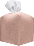 Carrotez Tissue Box Cover, [Refined] Modern PU Leather Square Tissue Box Holder - Decorative Holder/Organizer for Bathroom Vanity Countertop, Night Stands, Office Desk & Car 5"X5"X5" - Rose Pink