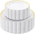 LIYH 100Pcs White Gold Plastic Plates Heavy Duty Disposable Party Set | by LIYHLoveinyourheart
