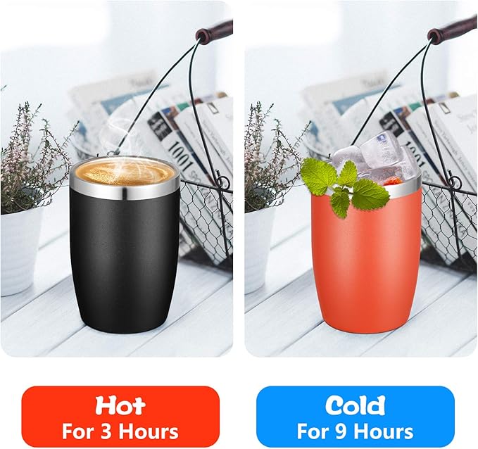 VEGOND Stainless Steel 12 oz Tumblers bulk Vacuum Insulated Double Wall Travel Tumbler with Lid and Straw Reusable Tumbler,Black 12 pack