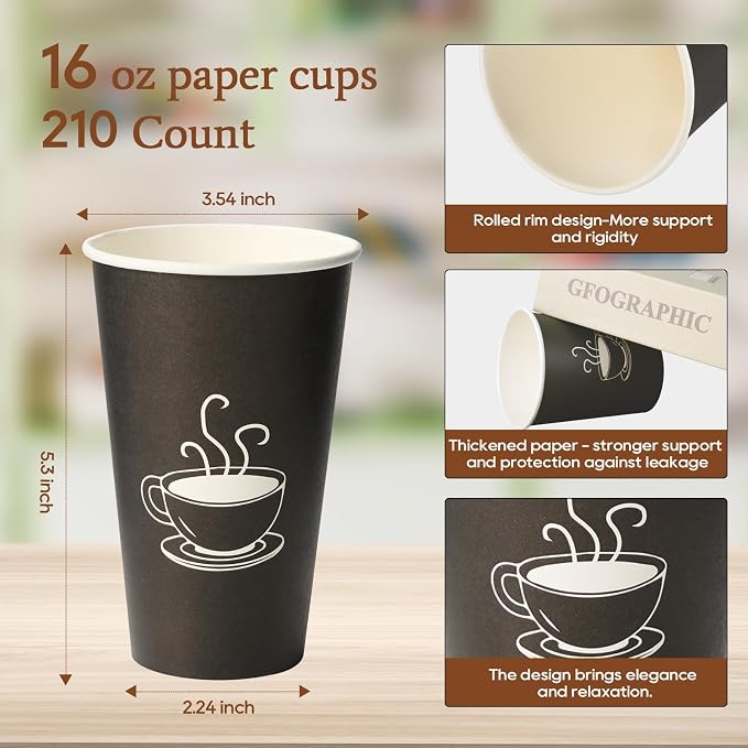 TV TOPVALUE 16 oz Paper Coffee cups, Disposable Drinking Cups - Image 2