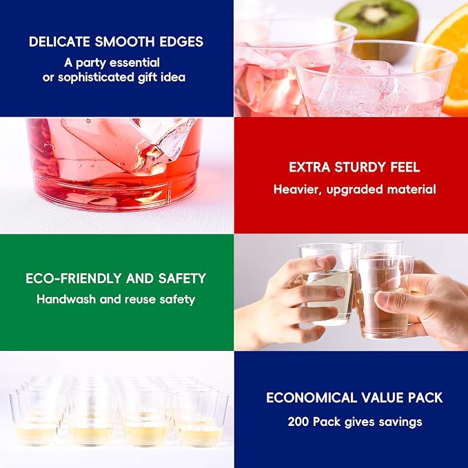JOLLY CHEF 10 oz Clear Disposable Plastic Cups 200 Pack, Heavy duty Party - Image 4