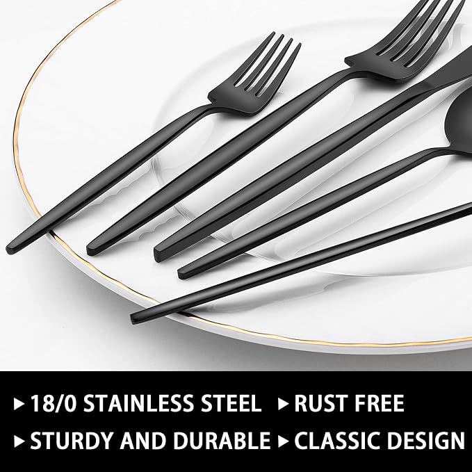30-Piece Black Silverware Set, Flatware Set - Image 3