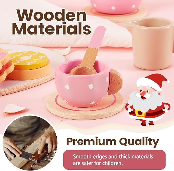 Tea Party Set for Little Girls, Wooden Tea Set for Toddlers 1-3 | Girls Tea - Image 2