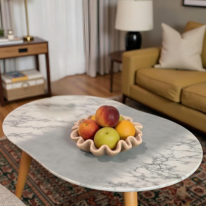 10" Large Handmade Decorative Bowl decor , Handicraft Scalloped Bowls for Modern Home Decor,Ruffle Decor,Key Bowl for Entry Table,Decorative Fruit Bowl for Kitchen Counter,Artificial Stone Beige