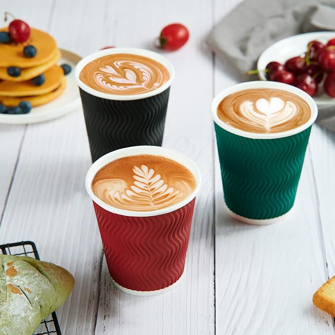 MUCHII 10 oz Insulated Paper Coffee Cups, Disposable, Ripple Design - Image 2