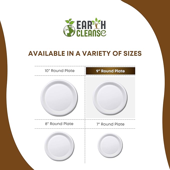 Bagasse 9-Inch Round Plates, Pack of 25