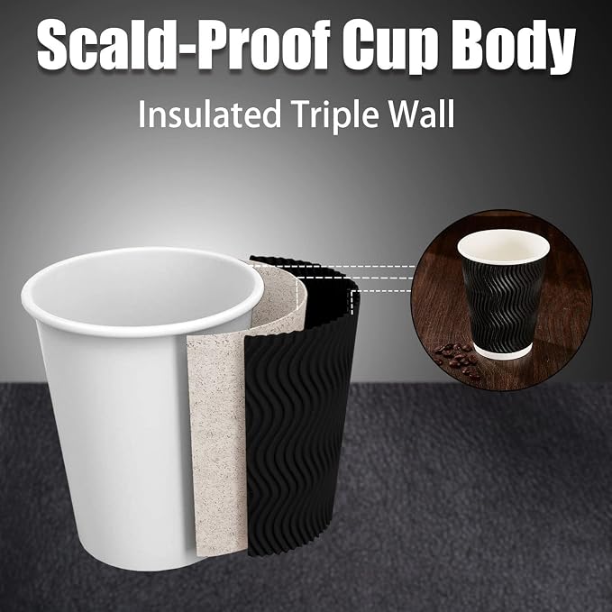 Lamosi 10 oz Coffee Cups 120 Pack Disposable Insulated Corrugated Paper Cup | - Image 3