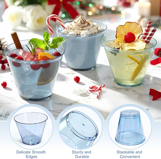 Glowserve 9 OZ Blue Disposable Plastic Cups Cocktail Cup 50 Pack | Fancy - Image 2