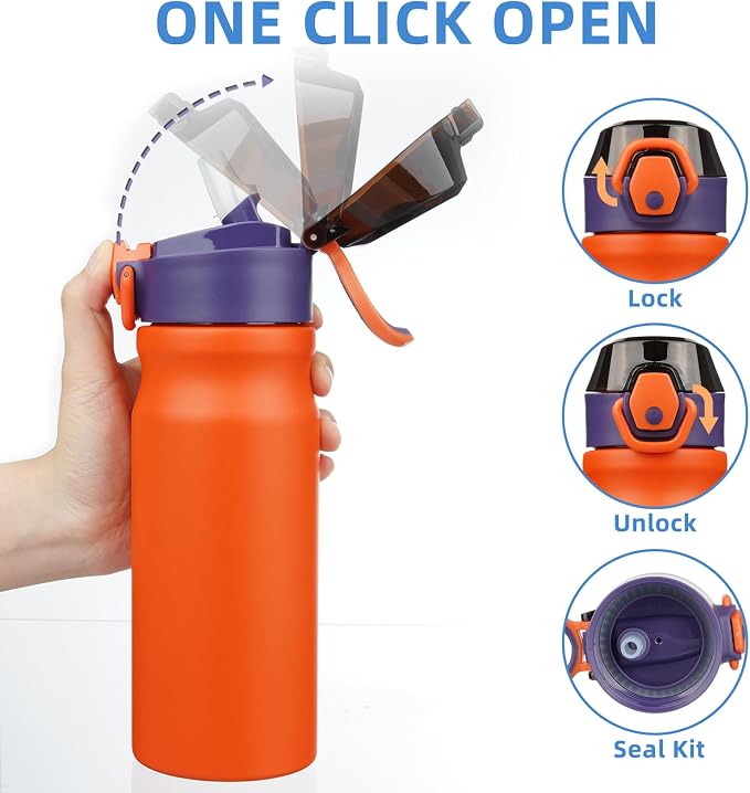 BJPKPK 18 oz Water Bottle with Straw & Handle, Insulated Stainless Flask | Leak - Image 3