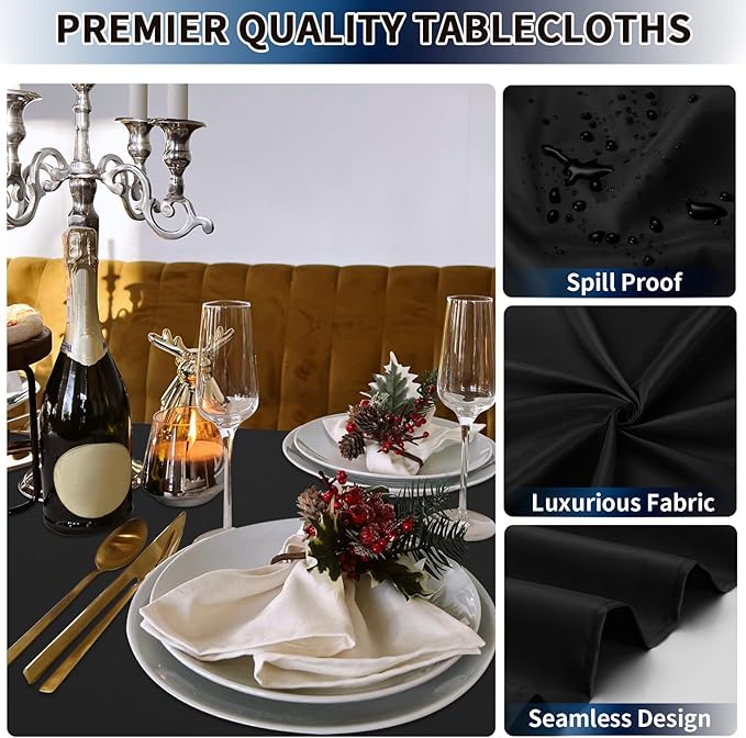 PureFit 10 Pack Rectangle Black Table Cloths 90 x 132 Inch for 8Ft Tables, Stain and Wrinkle Resistant Table Linens for Home Use, Wedding, Party, Banquet and Camping