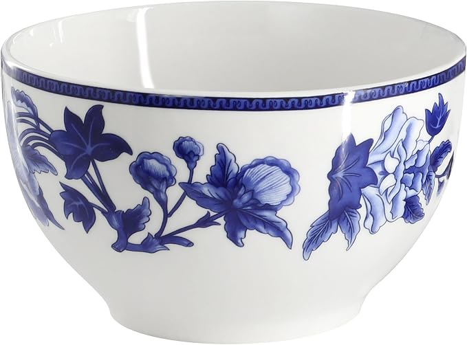 Elama Cattleya Orchid Design 16 Piece Round Porcelain Dinnerware Set in Blue - Image 5