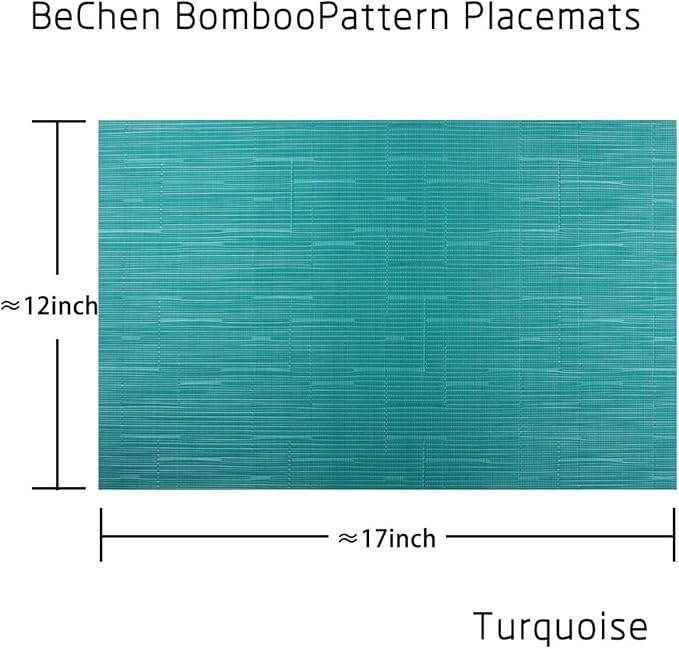 Vinyl Placemats,Washable Table Mats Easy to Clean Woven Placemats for Dining Table Set of 4 (Cyan Blue)