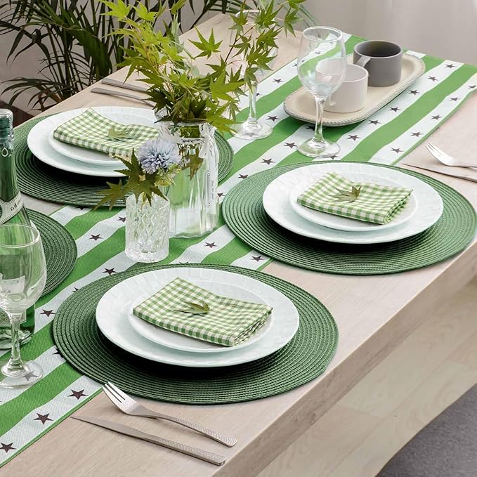 AHHFSMEI Round Braided Placemats 15 Inch Round Table Mats for Dining Tables Natural Woven Heat Resistant Place mats Set of 8 (Olive Green,8)