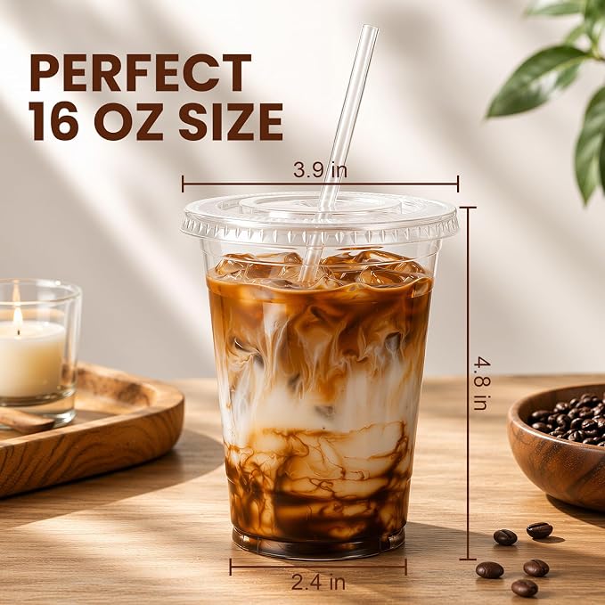 GOSCHE 16 oz Plastic Cups with Lids and Straws, 100 Pack Clear Disposable Iced - Image 5