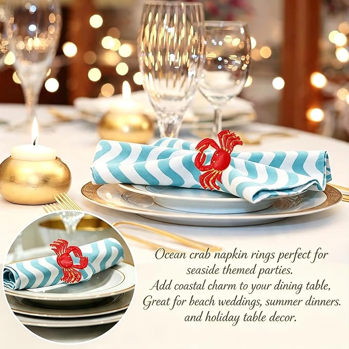 Gold Crab Napkin Rings Set of 12 Nautical Coastal Napkin Holders - Image 5