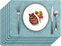 SolaraDawn Faux Leather Table Placemats Set of 6, Washable, Wipeable & Heat-Resistant Table Mats, Waterproof Dining Place Mats with Embossed Texture for Kitchen & Dining, Ice Blue, 17" × 12"