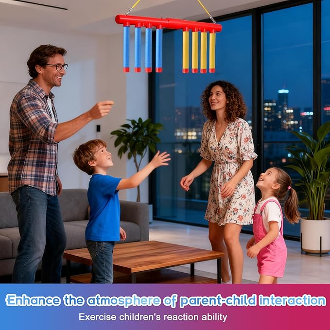Reflex Sticks Challenge Game with Remote Control in 3 Speed Modes for Solo/Dual Play,Hand Eye Coordination & Reaction Training Toy,Reflex Drop Sticks Game for Kids Adults(Battery Free)