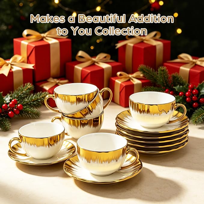 Cappuccino Cups with Saucers, 8 oz Ceramic Coffee Cup Set of 6, Espresso Cups - Image 7