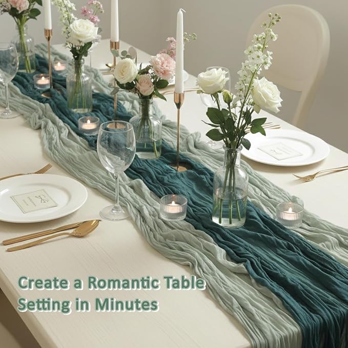 Cheesecloth Table Runner 2 Pack Sage Green and Dark Green, Boho Gauze Table - Image 5