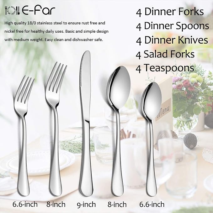 Flatware Set, E-far 20-Piece Silverware Set Stainless Steel Cutlery Sets - Image 7