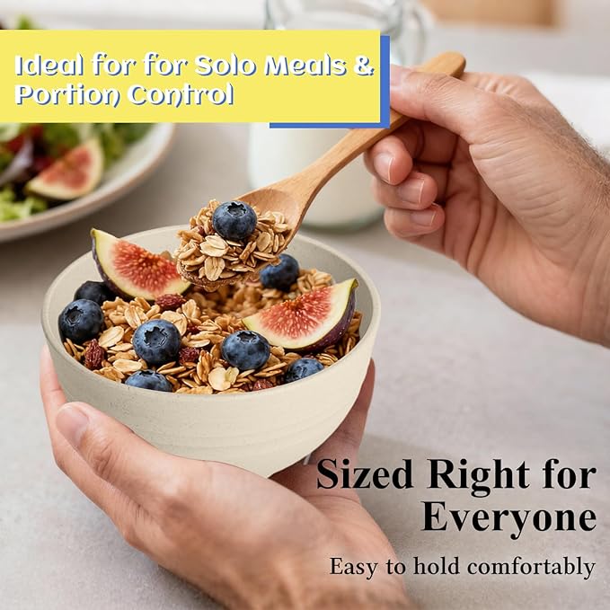 Wheat Straw Mini Bowls Set of 6, Unbreakable 10 OZ Dessert Bowls for Yogurt, Appetizers, Ice Cream, Plastic Bowls Microwave & Dishwasher Safe, Beige