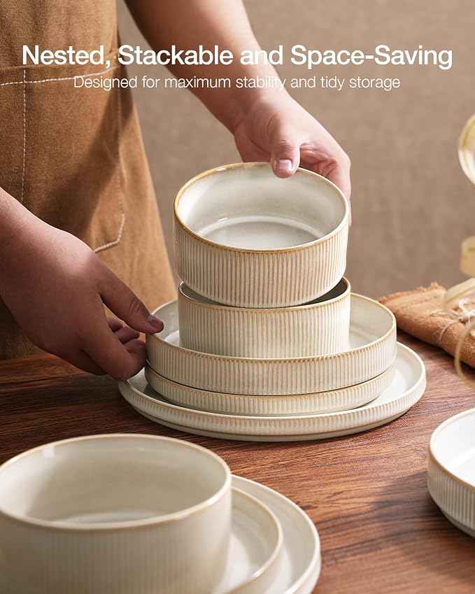 Famiware Star Stoneware Dinnerware Set, Cappuccino White | 10.5" Flat Dinner - Image 5