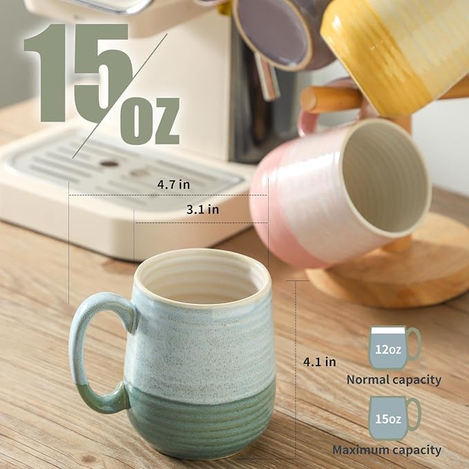 HASENSE Porcelain Coffee Mugs Set of 4, 12 Oz Two-Tone Reactive Glaze Coffee - Image 3